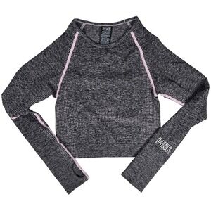 PINK Victoria's Secret Seamless Crop‎ Top Long Sleeve Thumbhole Gym Workout S